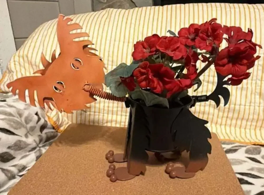 Yorkshire Terrier Metal Dog Planter with Spring Head & tail